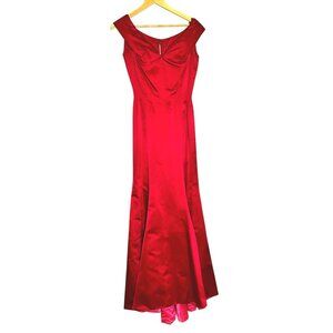 Vintage 1950s Handmade Burgundy Pink Satin Mermaid Wiggle Gown Metal Zipper XS